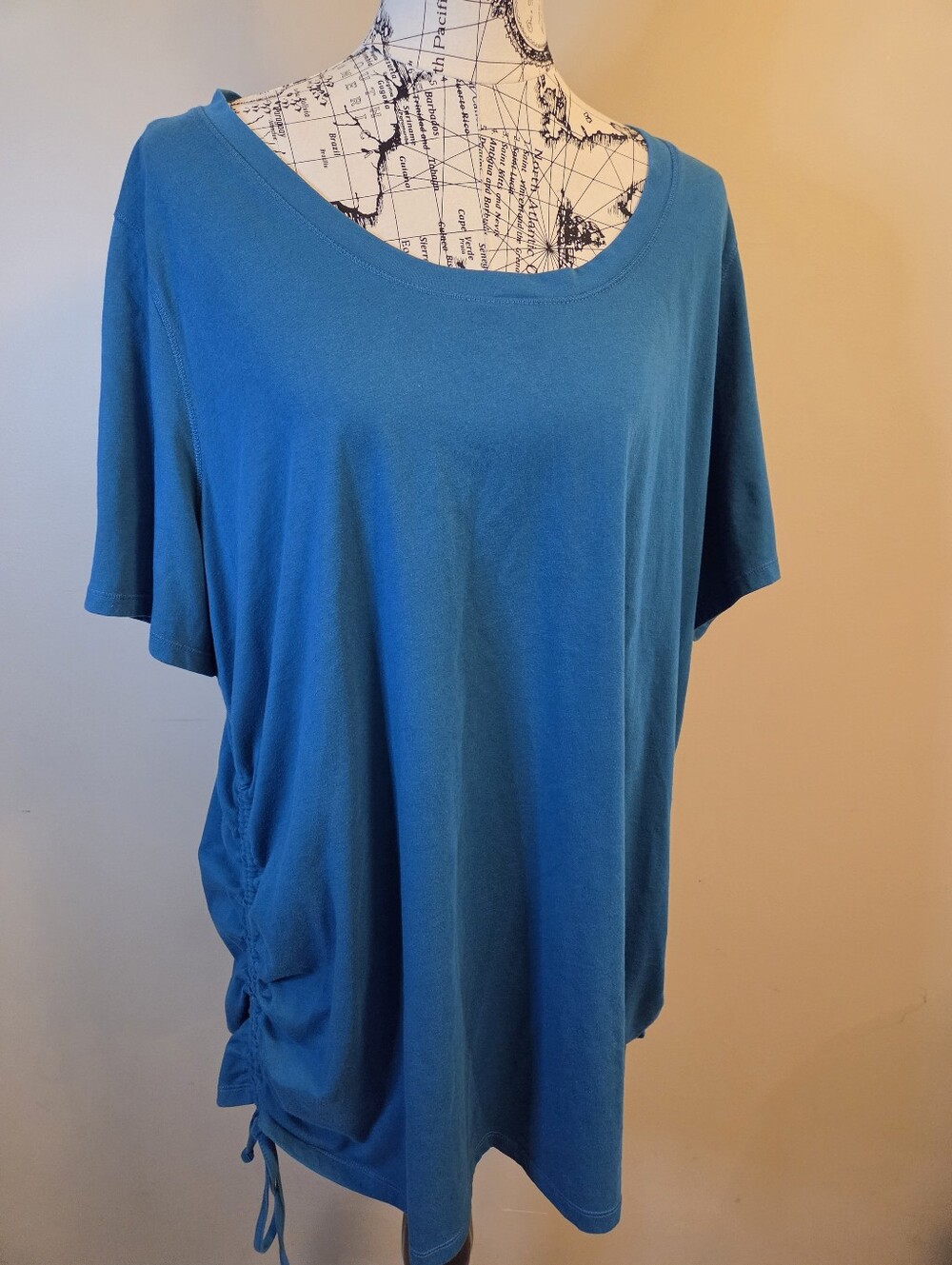 Fashion Bug Womens 3X Teal Blue Ruched Side Drawstring Tunic Top Plus Size